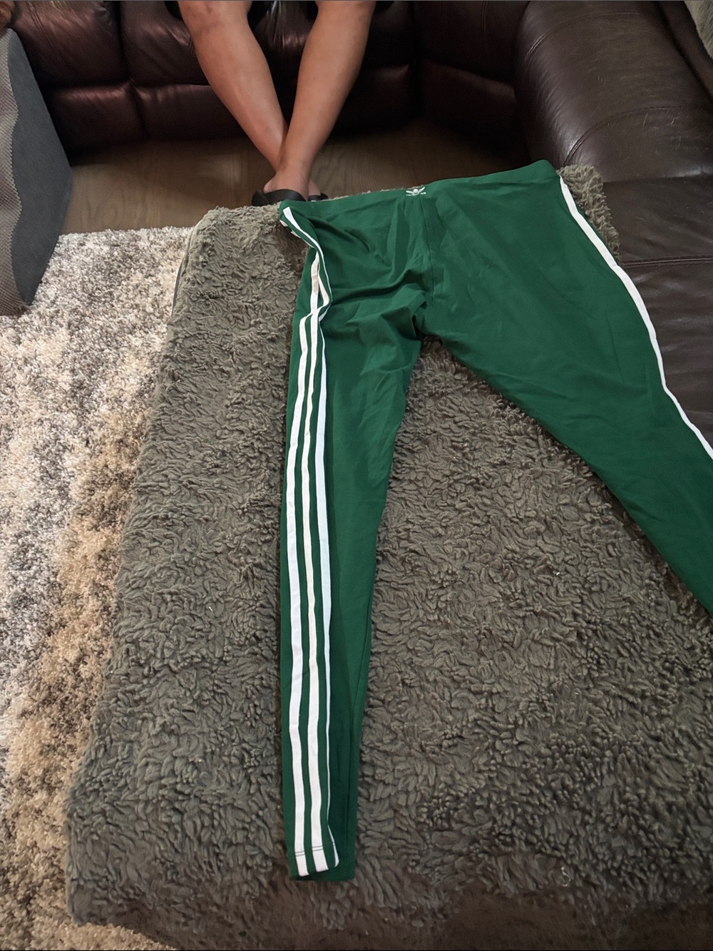 adidas Green Leggings with White Side Stripes - Picture 5 of 5